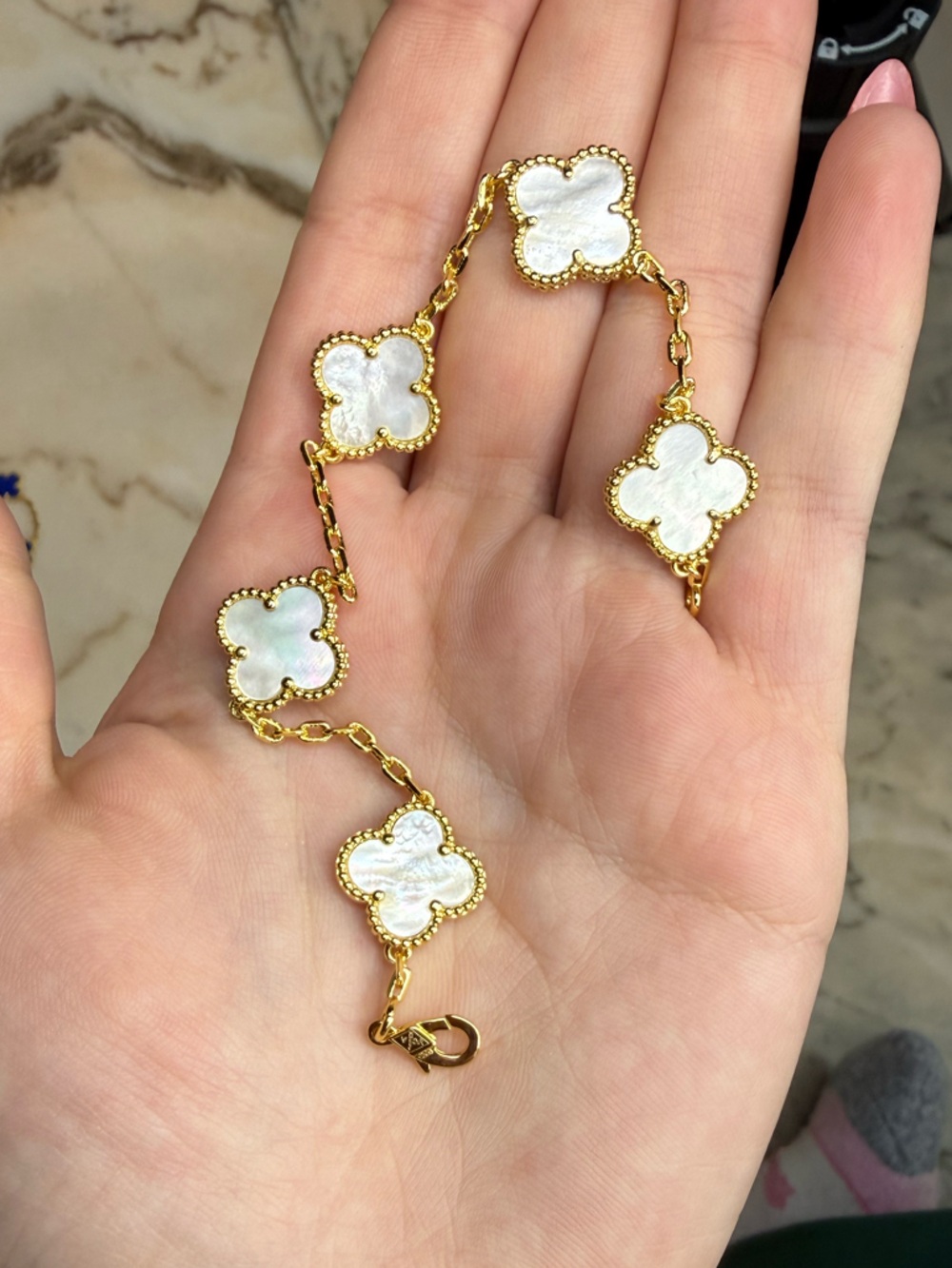 Gold & White Clover Bracelet - (Vancleef)